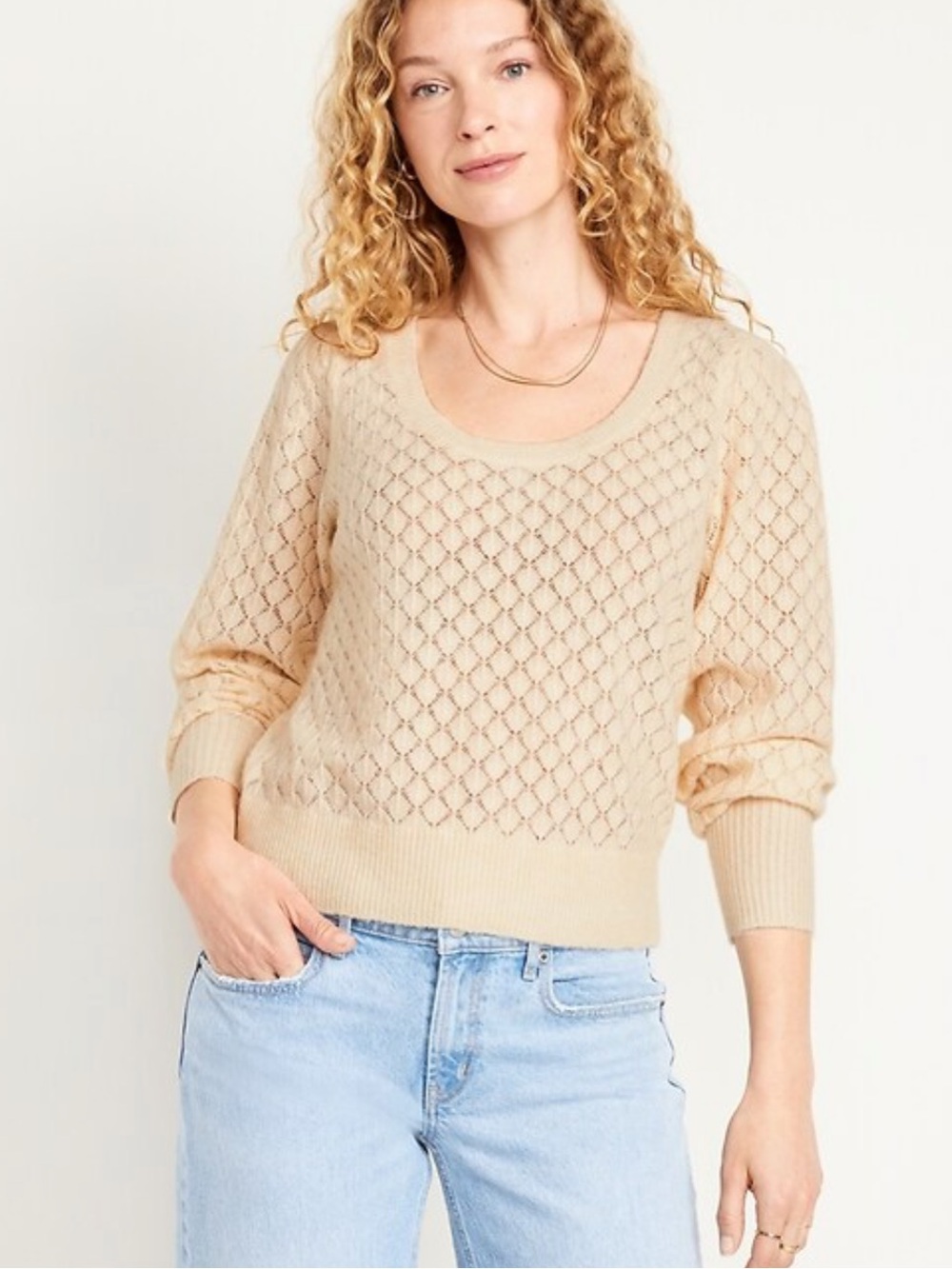 Light Beige Open-Knit Women's Sweater